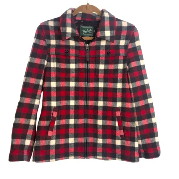Woolrich Vintage  Plaid Jacket Red Black Grey Cream SP Zip Front Pockets - Picture 1 of 6